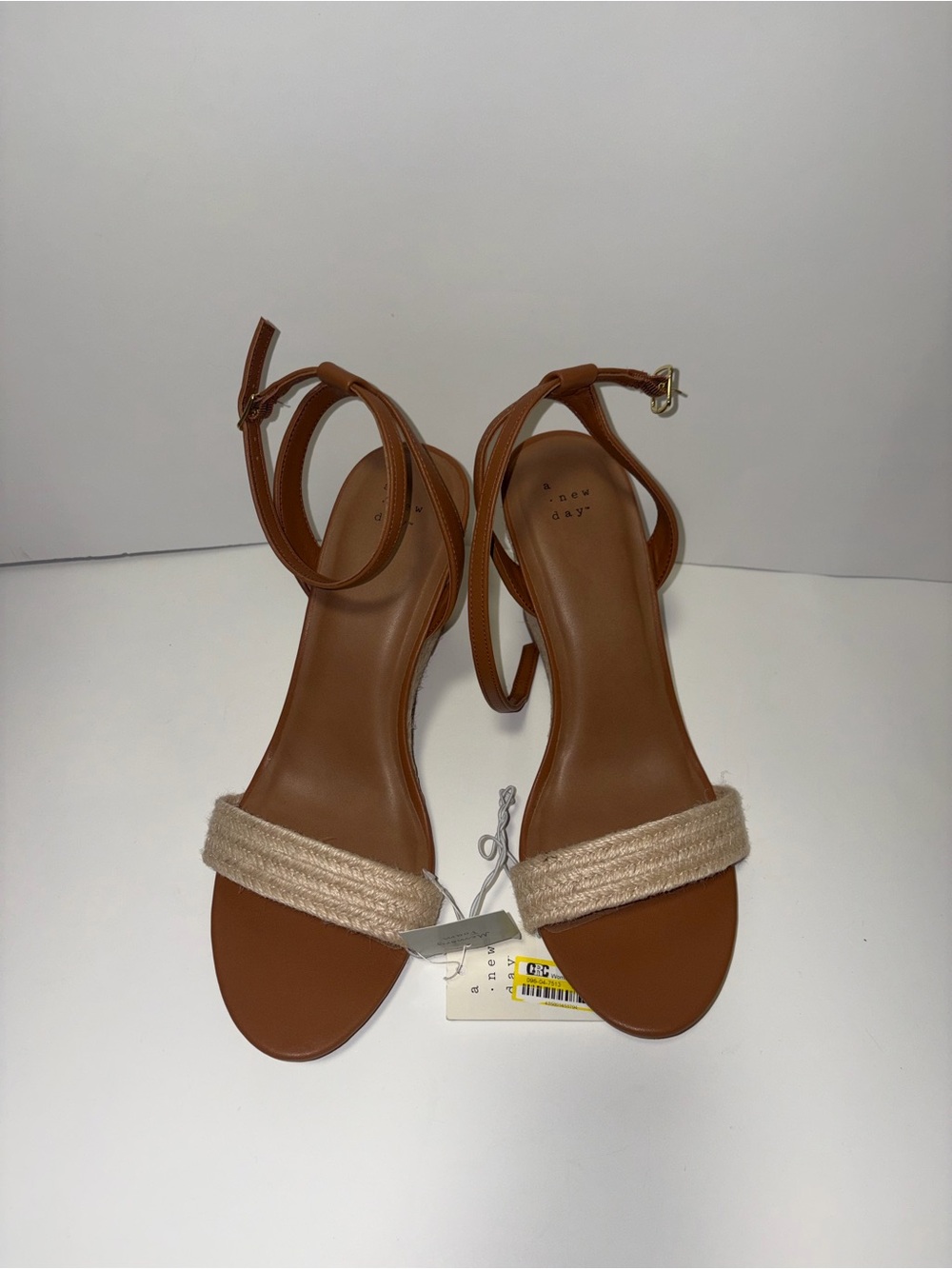 a new day Brown Ankle-Strap Sandals with Beige Woven Toe Band
